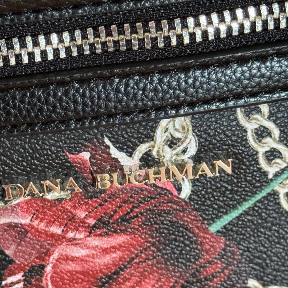 Dana Buchman Black & Red Floral Crossbody Handbag with Chain Strap - Picture 4 of 14